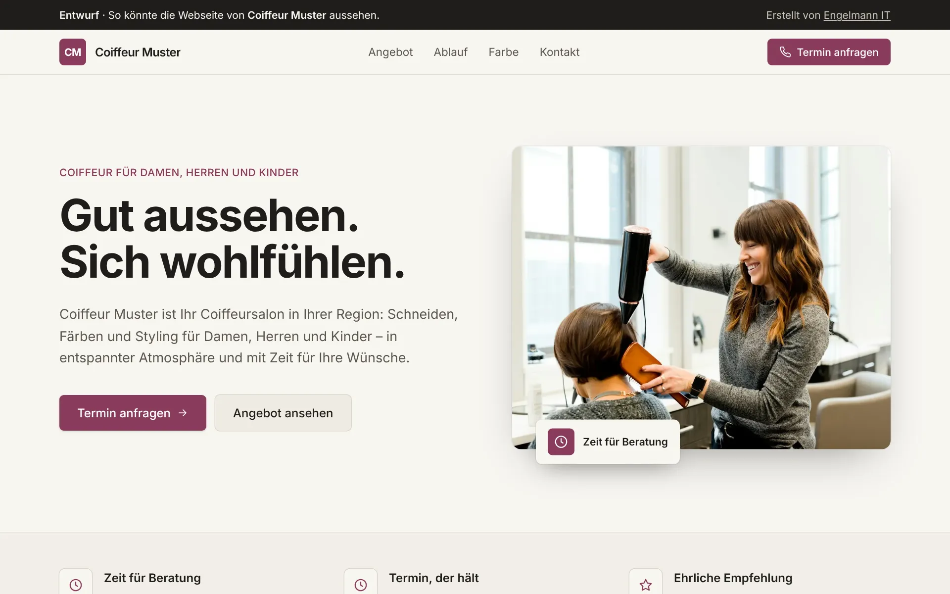 Demo-Webseite «Coiffeur Muster» für Coiffeursalons, Startseite