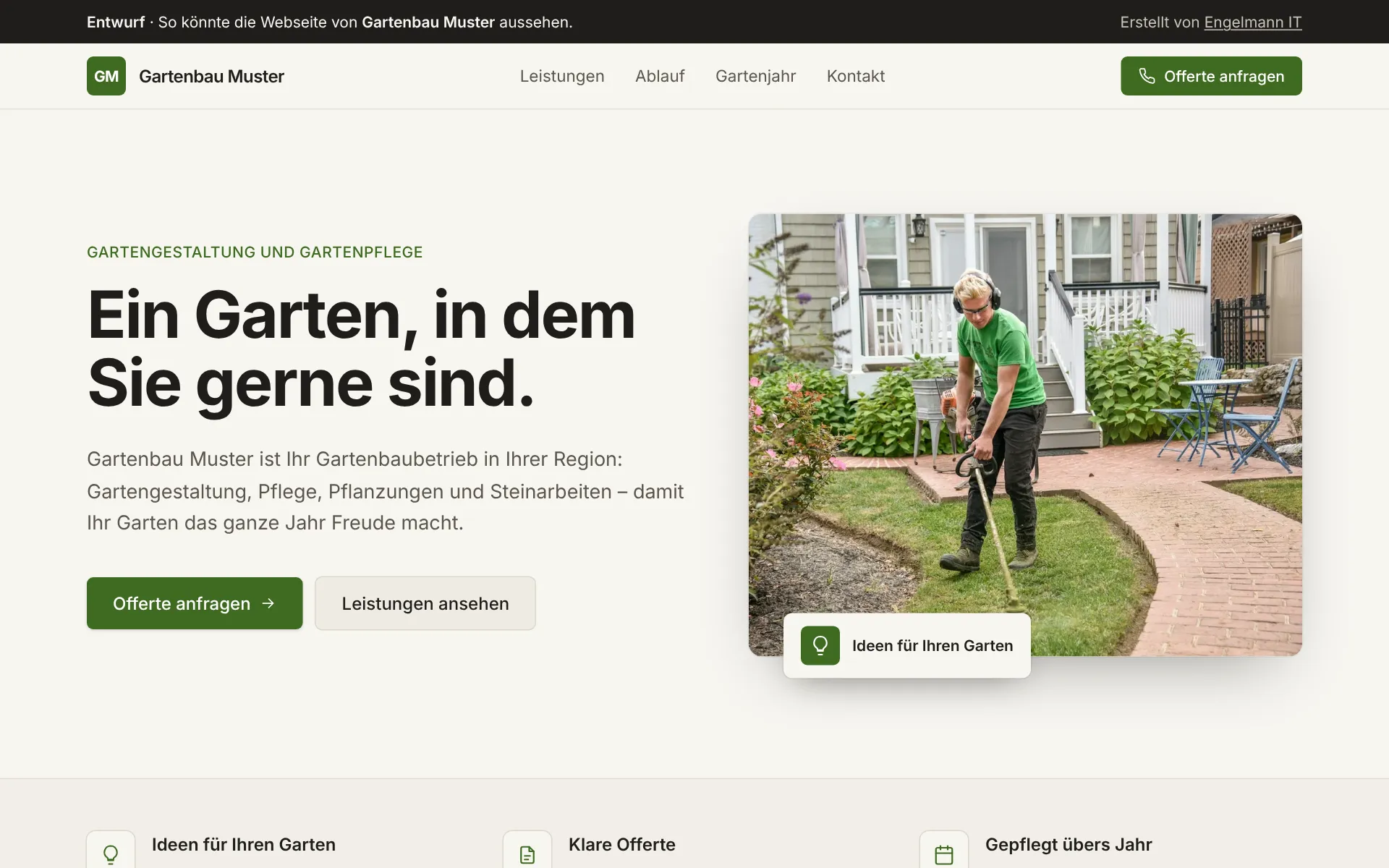 Demo-Webseite «Gartenbau Muster» für Gartenbaubetriebe, Startseite