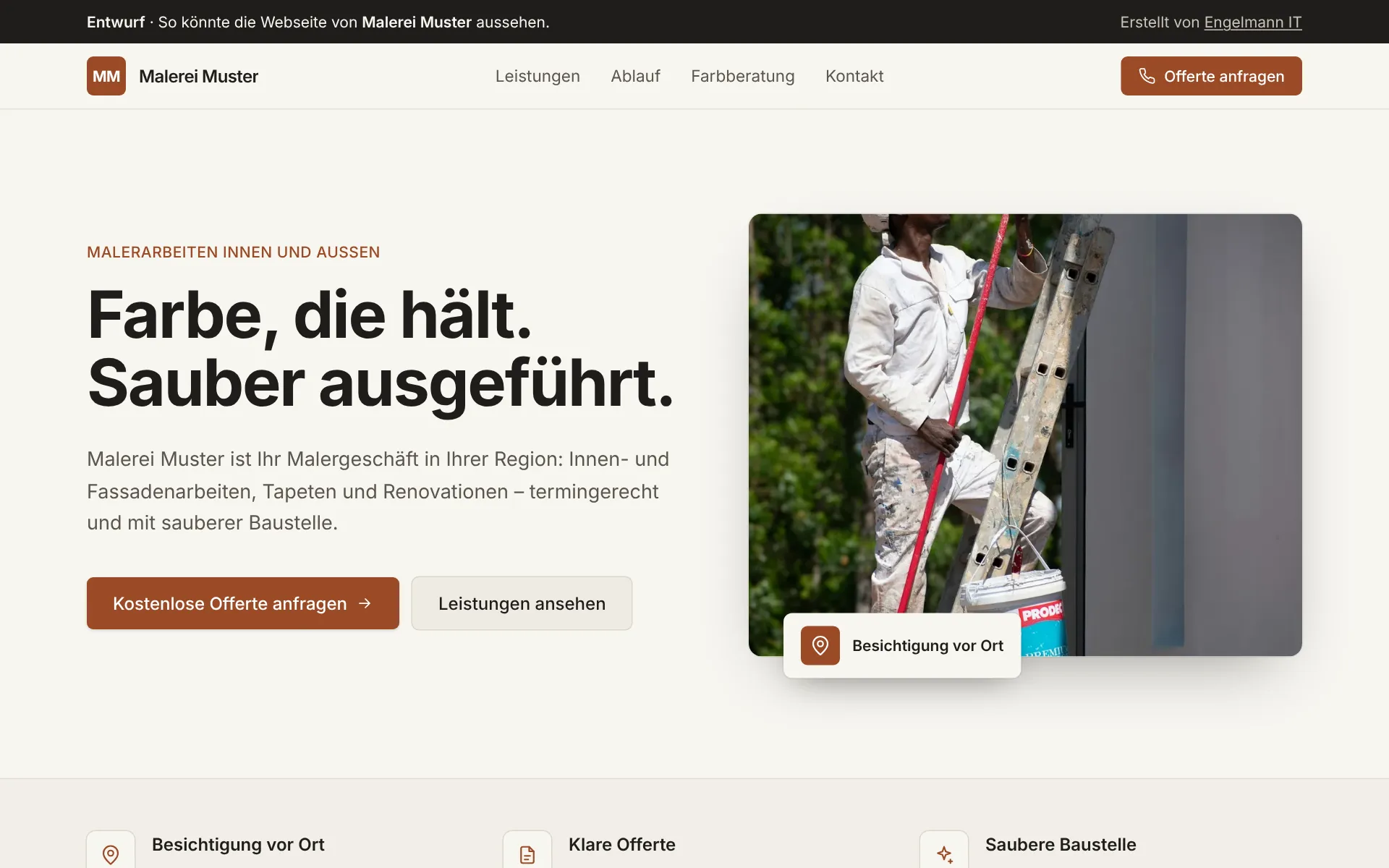 Demo-Webseite «Malerei Muster» für Malerbetriebe, Startseite