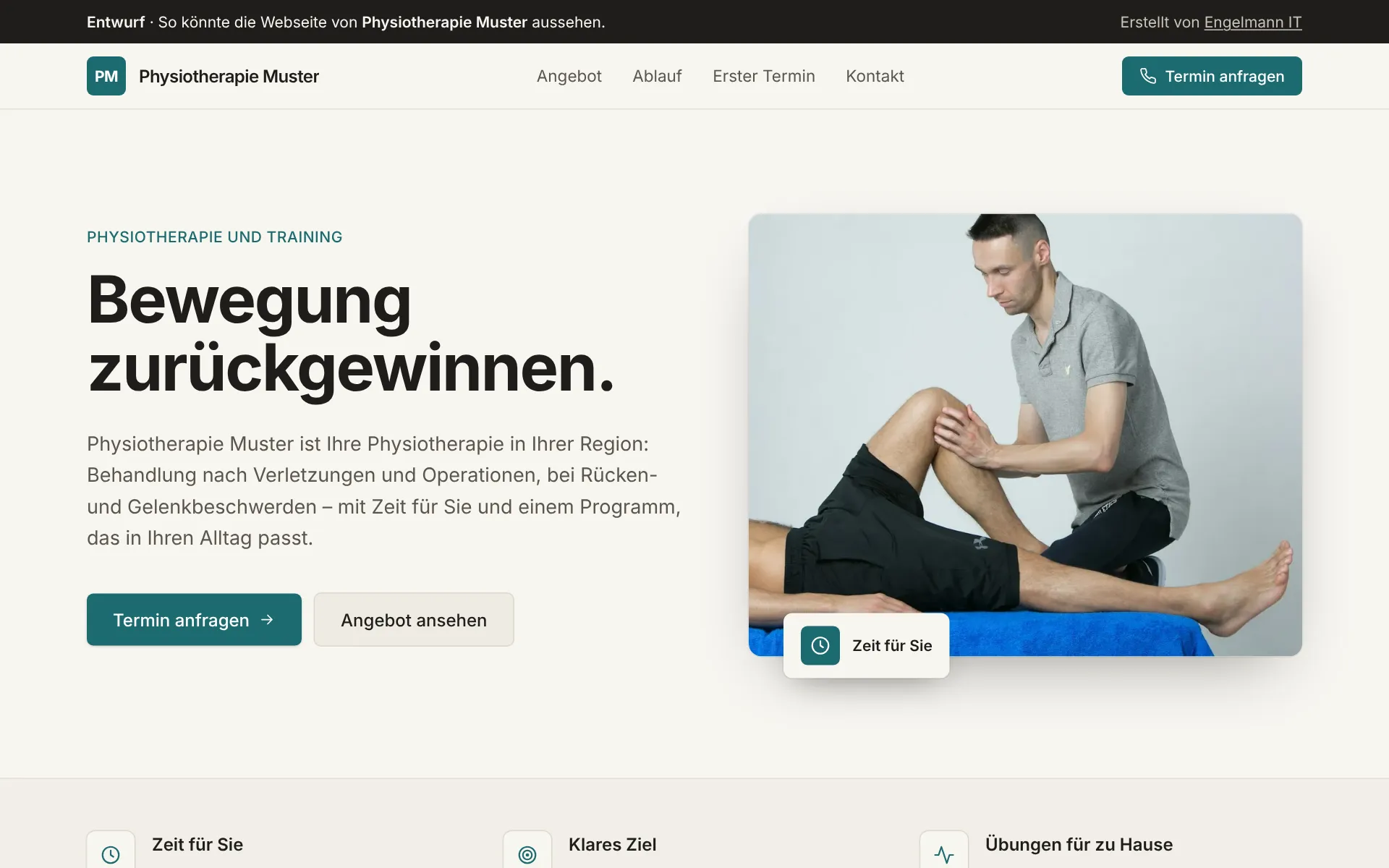 Demo-Webseite «Physiotherapie Muster» für Physiotherapie-Praxen, Startseite