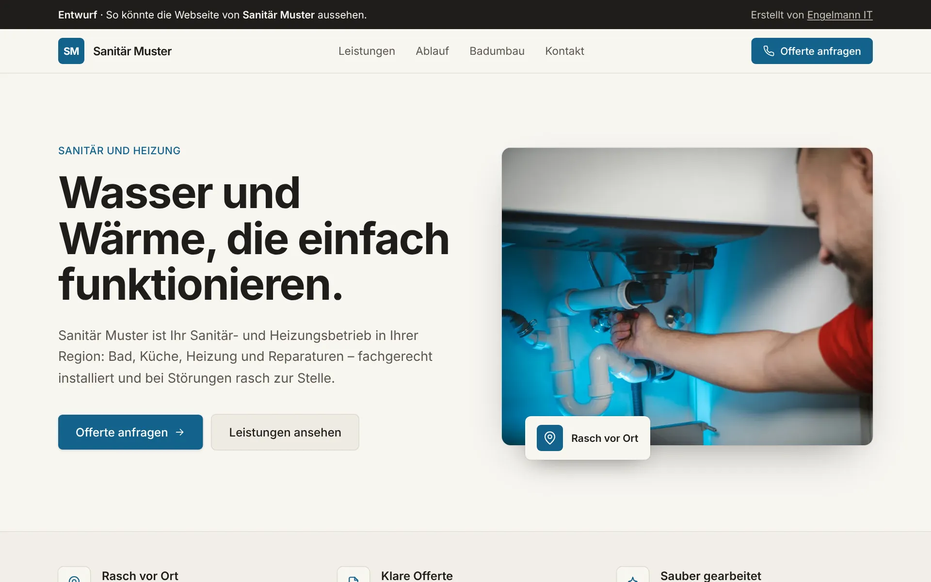 Demo-Webseite «Sanitär Muster» für Sanitär- und Heizungsbetriebe, Startseite