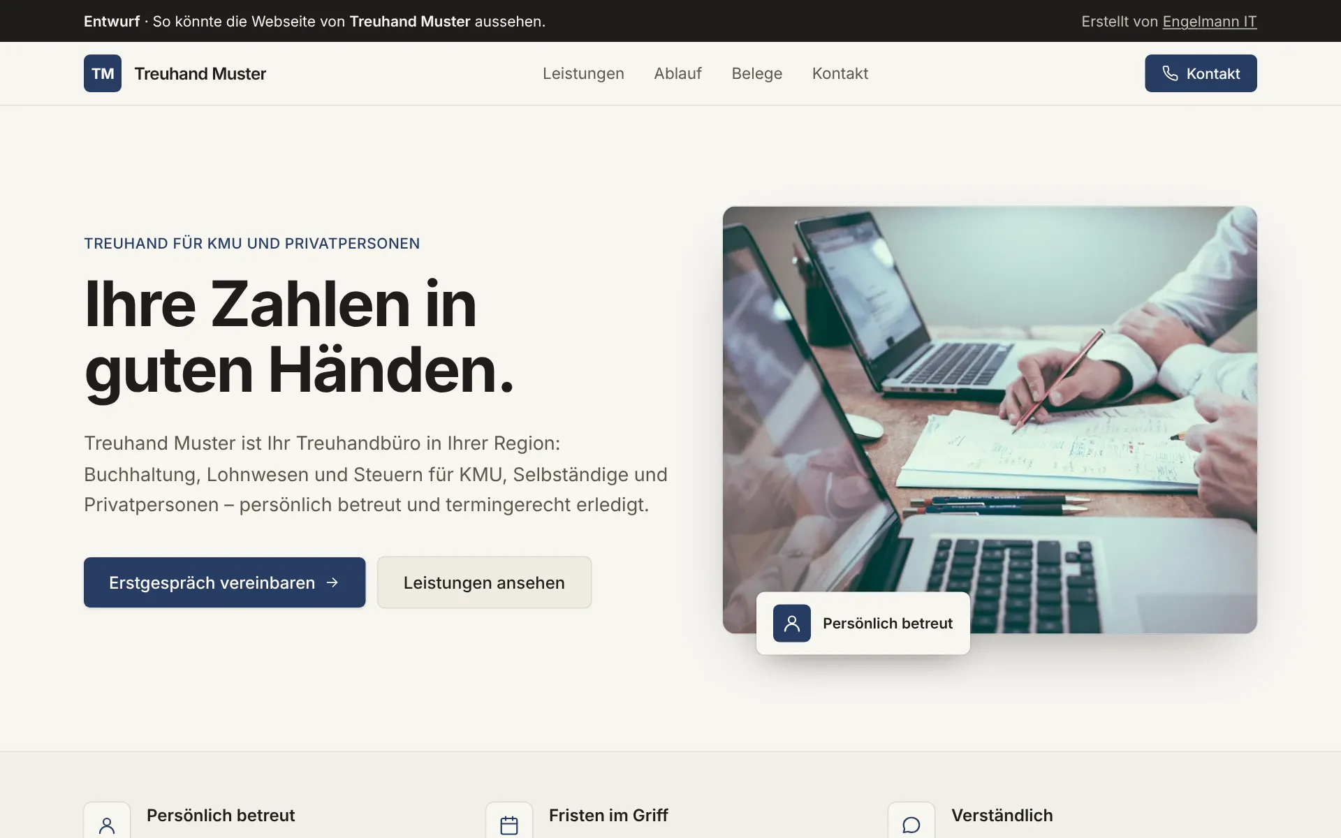 Demo-Webseite «Treuhand Muster» für Treuhandbüros, Startseite